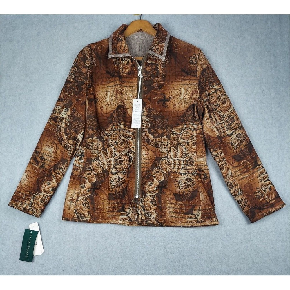 Harve Benard Reversible Jacket STRETCHY Brown Full Zip Womens Sz 10 Ukraine Made